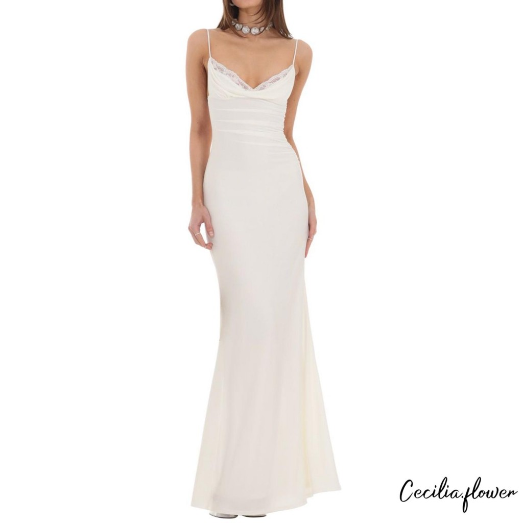 Phụ Nữ Không Tay Đầm Mùa Hè Ren Chắp Vá Backless Đảng Dài Cho Kỳ Nghỉ Cocktail Đi Biển Dạo Phố
