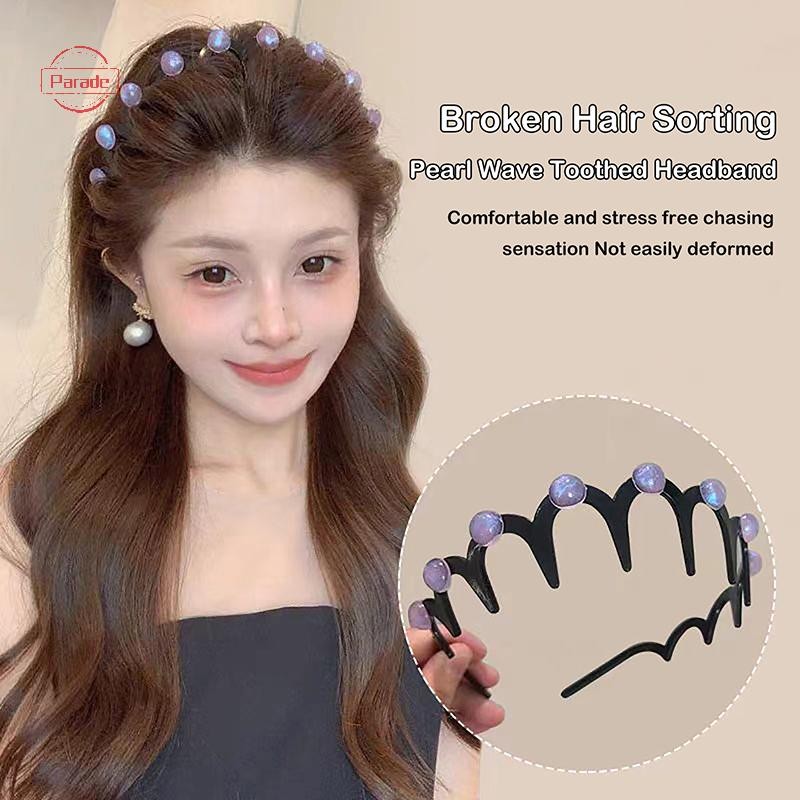 Diễu Hành Ngọc Trai Sóng Răng Dành Cho Nữ Thời Trang Bé Gái Màu Trơn Chống Trơn Trượt Tóc Zigzag Ban Nhạc Notched Phụ Kiện Tóc VN