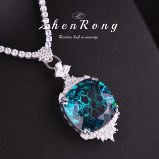 Châu Âu Mỹ ins Phong Cách Mới Phóng Đại Biển Xanh Kim Cương Nhiều Màu Sắc Kho Báu Mặt Dây Chuyền Nữ