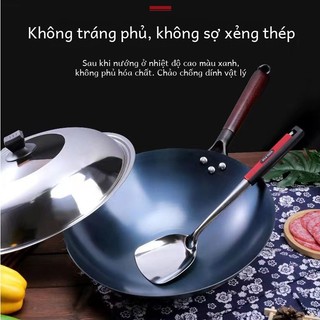 Chảo sắt đáy tròn truyền thống gia đình chảo chống dính không cần mở nồi chảo nấu không tráng