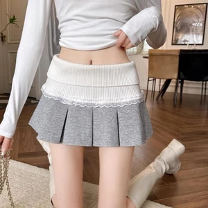 Chân Váy Ngắn Xếp Ly PINKSTORE29 Kiểu Lưng Gập Phối Viền Ren C986