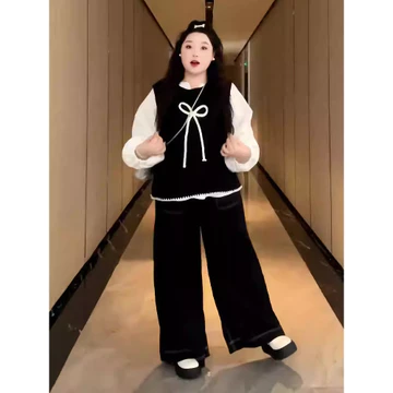 【Bess's house】Plus Size Plump Bé Gái Giảm Tuổi Bộ Đồ Ba Mảnh Quần Áo Nữ Siêu Giảm Béo Bộ Đồ Mùa Thu，set đồ nữ bigsize，set đồ nữ đi chơi，đồ bộ nữ quần dài，set bigsize nữ sang chảnh，bigsize nước ng