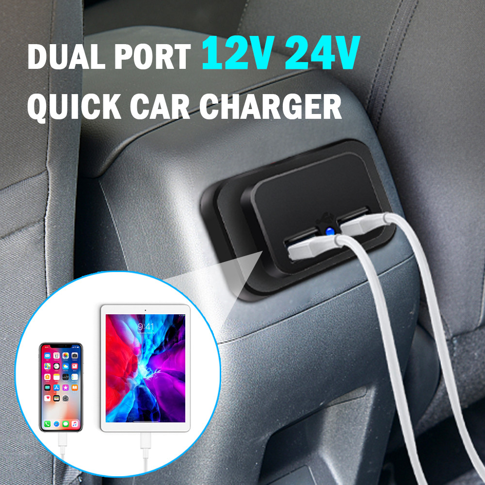 [Sẵn sàng] Sạc nhanh Ổ cắm sạc xe hơi USB kép 12V / 24V 3.1A Ổ cắm sạc USB Bộ chuyển đổi nguồn cho xe máy Người cắm trại Xe tải ATV Thuyền xe RV
