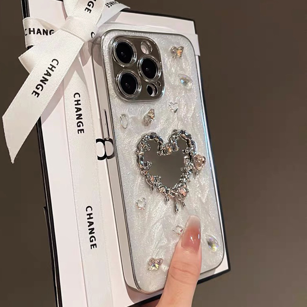 Ốp Điện Thoại Nhựa Mạ Kim Cương Trái Tim Tình Yêu Cho iPhone 17 Pro Max 17 Air 16 Plus 15 Pro Max 14 15 13 12 Pro Max 11 Vỏ Bảo Vệ Chống Sốc