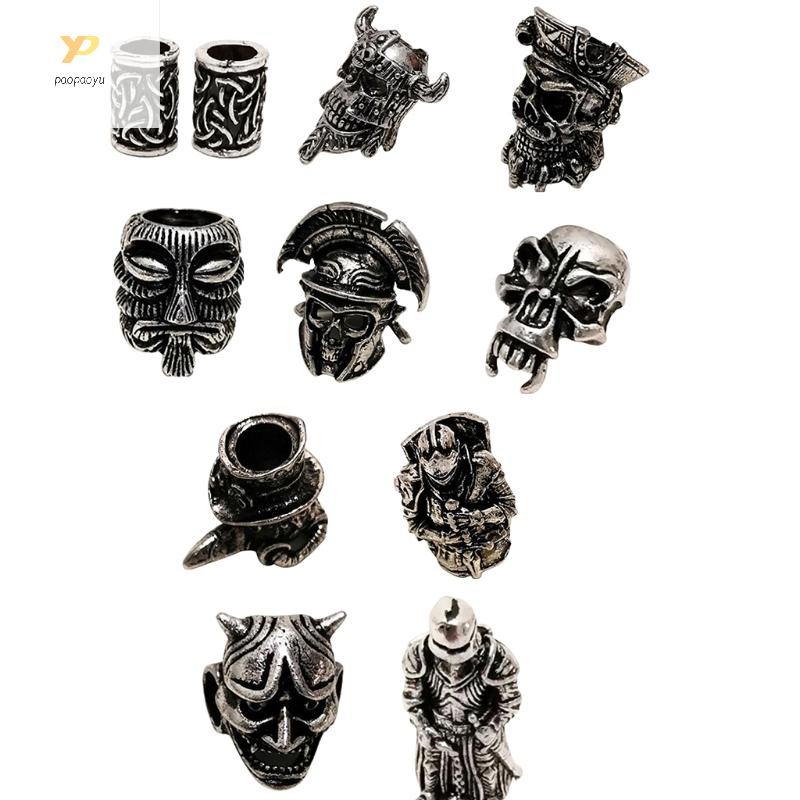 Ppy Retro Vintage Tóc Bím Râu Dreadlock Hạt Nhẫn Ống Viking Rune Charm Mặt Dây Chuyền Cho DIY Vòng Cổ Trang Sức Làm