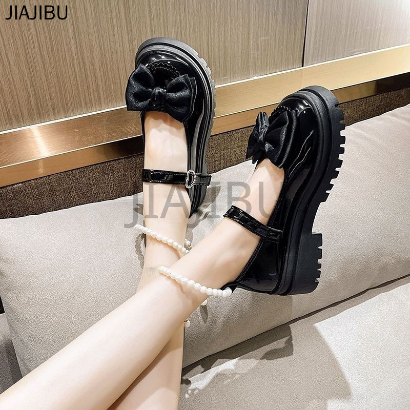 Size 35-45 Giày Da Nơ Đen Mũi Tròn Chống Trượt Phong Cách Anh Quốc 44 Giày Nữ Cỡ Lớn 43 Korean Fashion Beige Cosplay Beaded Platform Mary Jane Shoes 42 Giày Đi Học Gót Dày Màu Đen Japanese JK Uniform Lolita Doll Shoes Giày Công Chúa Cổ Điển Pháp Giày Nhảy