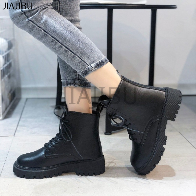 Size 34-45 Giày Bốt Martin Màu Đen Giản Dị Phong Cách Retro 44 Giày Nữ Cỡ Lớn Giày Bốt Đi Xe Máy Mũi Tròn Buộc Dây Chống Trượt Phong Cách Anh Quốc 43 Giày Bốt Mùa Đông Ấm Áp Korean Fashion Cosplay Platform Knight Boots 42 Giày Cao Bồi JK