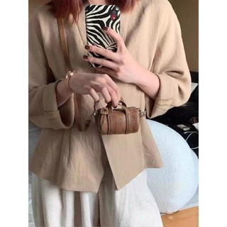 Túi Mini đeo chéo một vai hình trụ tinh tế màu nâu cổ điển