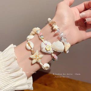 Vòng tay ốc xà cừ gốm ngọc trai bằng đá tự nhiên, thời trang và tinh tế, dây đeo cổ tay đa năng, phong cách kỳ nghỉ, trang sức tươi mát và ngọt ngào