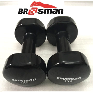Cặp tạ tay 6kg Brosman nhập khẩu chính hãng màu đen (2 quả), tạ sắt bọc cao su 6kg, tạ sắt đúc 6kg, tạ tay chuyên nghiệp