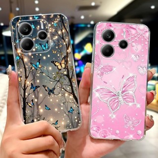 Dành Cho Xiaomi Redmi Note 14 4G Global Case Hoa Đẹp Bướm Hoa Hồng Mềm Trong Suốt TPU Vỏ Điện Thoại Cho Redmi Note 14 5G Ốp Lưng