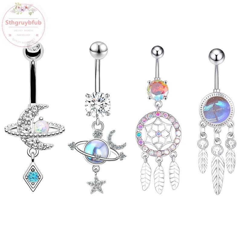 STHB Sáng Bóng Bụng Nút Nhẫn Thép Không Gỉ Trái Tim Rốn Xuyên Barbell Cho Nữ Thời Trang Bụng Nhẫn Gợi Cảm Cơ Thể Xuyên Trang Sức VN