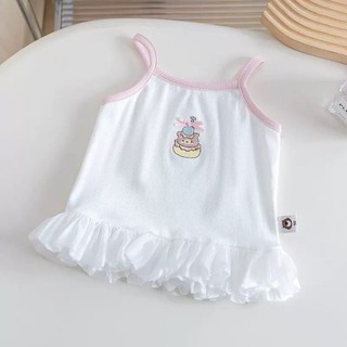 Áo thun camisole mùa hè ngọt ngào cho bé gái, áo vest ren không tay thêu hoạt hình cho trẻ em