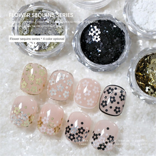 Trang trí móng tay hoa sequin trang sức vàng và bạc đen trắng, charm sequin nhỏ, dụng cụ trang trí móng tay cho tiệm làm móng