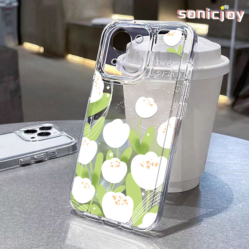 Tương Thích Cho IPhone 15 Pro Max 11 12 13 14 Pro Max X XR XS Max 7Plus 8Plus Vỏ Silicon Hoa tulip Trắng Thời Trang