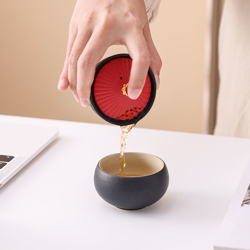 Bộ trà du lịch bằng gốm di động Vỏ bát Cốc nhanh Một nồi Một cốc có túi Bộ trà đơn Bộ trà giải trí văn phòng