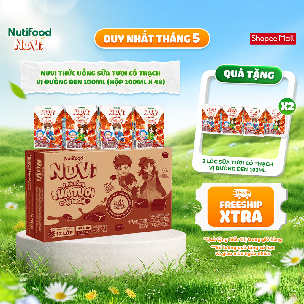 Ảnh NuVi Thức Uống Sữa Tươi Có Thạch Vị Đường Đen 100ml (Hộp 100ml x 48) 1