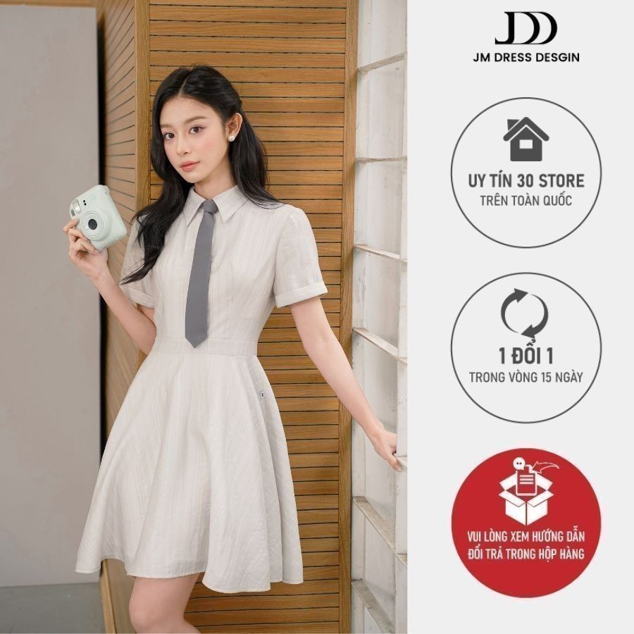 Ảnh Đầm cổ đức tay A ngắn chân đổ 1S30.2503OG, váy cổ sơ mi dáng chữ a tôn dáng thanh lịch năng động thiết kế bởi JM Dress 1