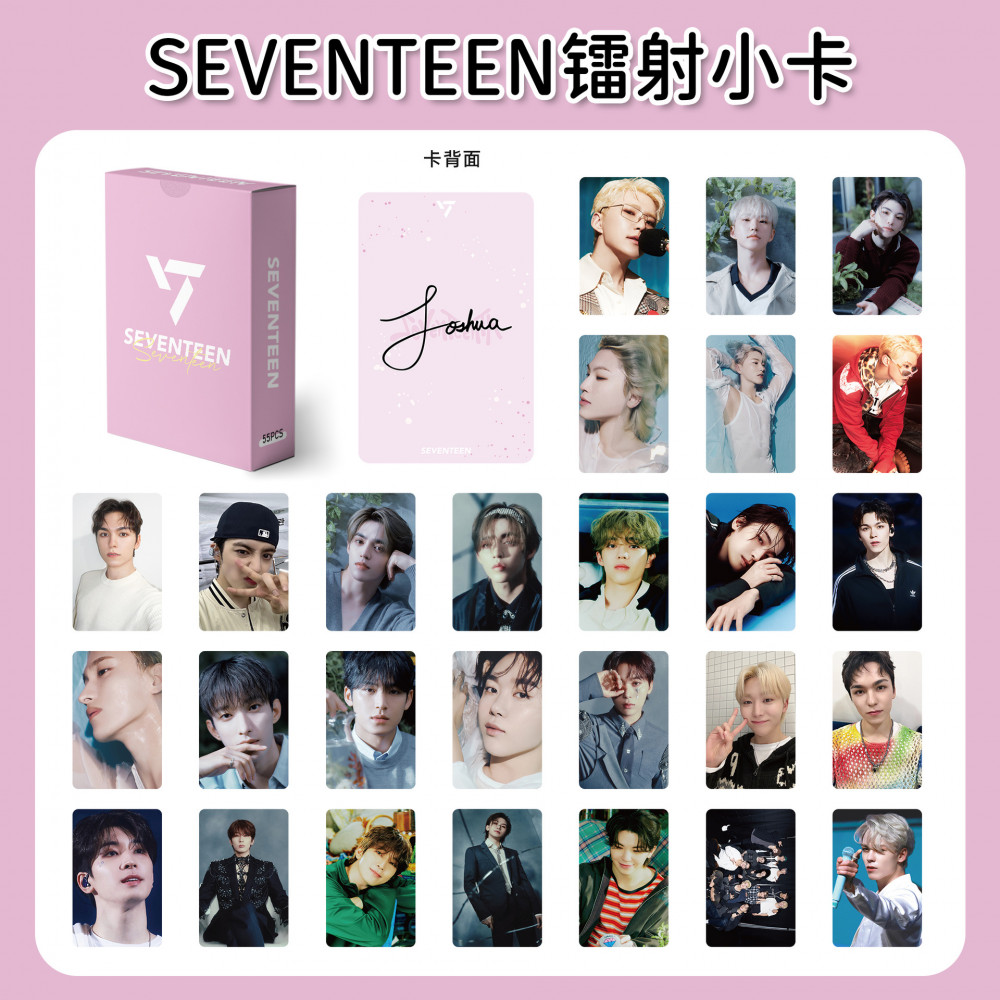 LINXX 55 Chiếc Seventeen Nhóm Lomo Cards K-pop Boy Band Holographic Selfie Collectible Photo Set 3 inch Mini Laser Cards Quạt Hàng Hóa Gói Quà Tặng