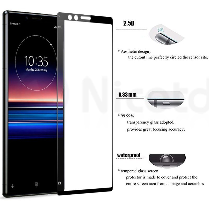 Dành Cho Sony Xperia 8 5 10 V IV III II Vl XA3 Plus Lite 100D HD Đen Edge Kính Cường Lực Phim Cho Sony Xperia 1 VII VI V IV III II Chống Trầy Xước Kính Chống Cháy Nổ Bảo Vệ Màn Hình