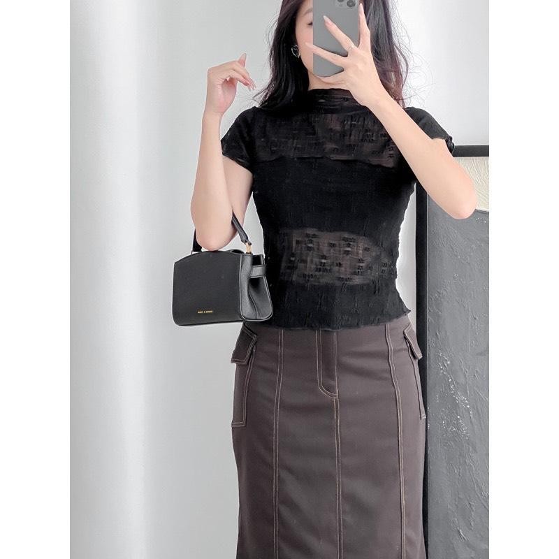 Áo Ren Hoa Nổi Tay Ngắn PINKSTORE29 Kiểu Xuyên Thấu Gợi Cảm A5849