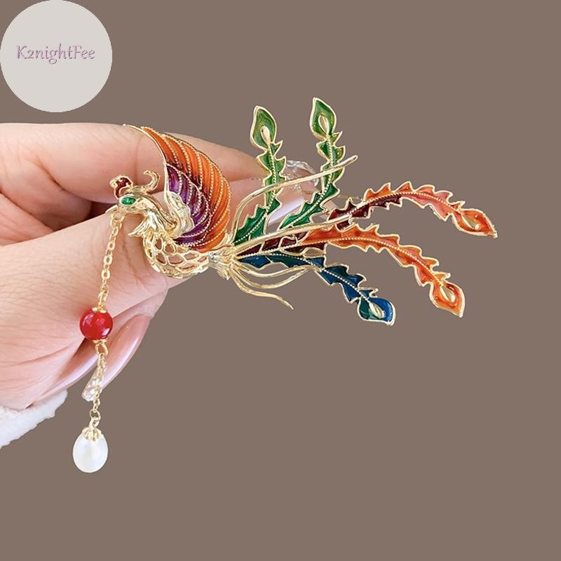 K2nightfee Phong Cách Trung Hoa Phượng Hoàng Men Trâm Cài Vintage Gradient sel Phoenix Corsage Đa Năng Sáng Bóng Chân Phụ Kiện Quần Áo Quà Tặng VN