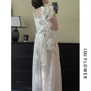 Bó hoa lan Thác nước kèm ngọc trai và rền rủ trắng  siêu sang trọng dài 1m