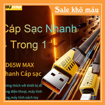 Dây Cáp Sạc Nhanh 4 Trong 1 65W Cho Android Cáp Sạc USB Type C Đa Cổng Nhiều Dây Sạc USB dòng Cáp (ngaanh_shop)