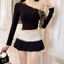 Chân Váy Ngắn Xếp Ly PINKSTORE29 Kiểu Lưng Gập Phối Viền Ren C986