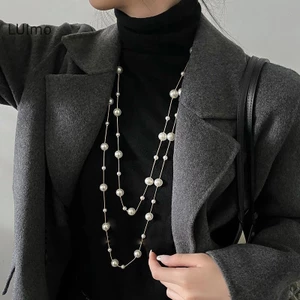 Luimo Thanh Lịch Hai Lớp Mô Phỏng Ngọc Trai Áo Len Vòng Cổ Nữ Cổ Dài Dây Chuyền Vòng Cổ SBS