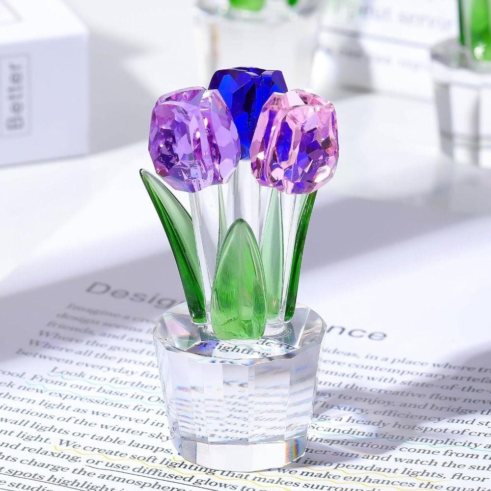 Tác phẩm điêu khắc hoa tulip pha lê HARRIETT, Tượng hoa đầy màu sắc lãng mạn, Sáng tạo Handmade Thủ công pha lê tinh tế Tượng hoa tulip Nữ