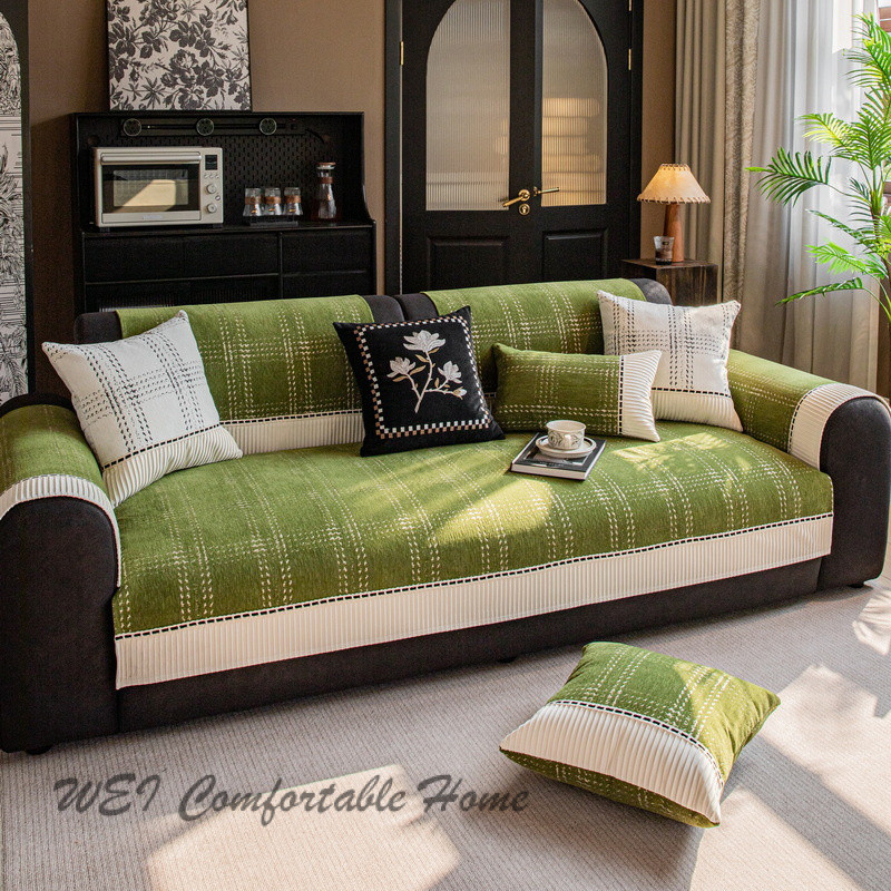 Đệm sofa tương phản ca rô nhỏ, khăn phủ chống trượt, khăn sofa chống mèo, bọc sofa thông dụng bốn mùa mẫu mới 2024