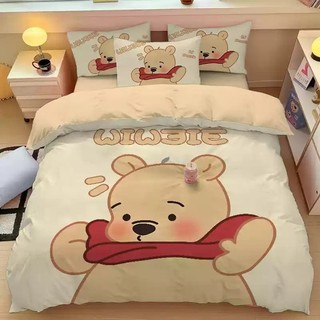 G13 Winnie the pooh 3IN1 Ga trải giường Quilt Cover Vỏ gối Bộ chăn ga gối Phòng ngủ gia đình Bộ đồ Anime có thể giặt được G13