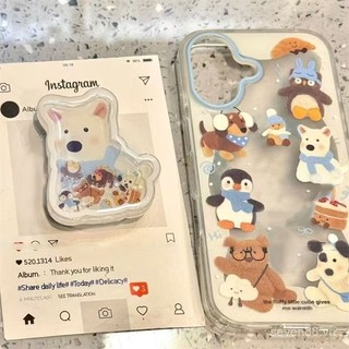 Ốp điện thoại giá đỡ chó con Tây Nguyên hoa hồng dùng cho iPhone 16/15promax/14 mẫu mới 13/12/11PRO thích hợp xsmax/xr sáng tạo plus chống rơi lỗ lớn bao toàn bộ vỏ bảo vệ SJX4