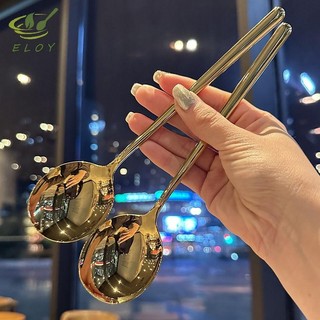 [MAO] Thìa Tròn Lớn Bằng Thép Không Gỉ Lưới Đỏ Vàng Bữa Tối Tay Cầm Dài Khuấy Thìa Tráng Miệng Cho Phụ Kiện Nhà Bếp Tiện Ích VN