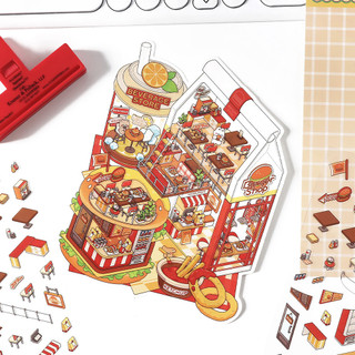ENWEI 3 Cái [Mở hôm nay 12.0 Series] Nhãn dán phong cảnh chủ đề thực phẩm 3D Chất liệu chống nước Phong cách hoạt hình Sổ lưu niệm Tạp chí Người lập kế hoạch Trang trí Nhãn dán văn phòng phẩm
