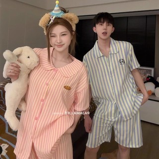 Bộ Đồ Ngủ Sọc Xanh Nữ Mùa Hè Mới Ins Phong Cách Nhật Bản Quần Short Tay Ngắn Sinh Viên Nhà Quần Áo Phù Hợp Với Áo Khoác Ngoài