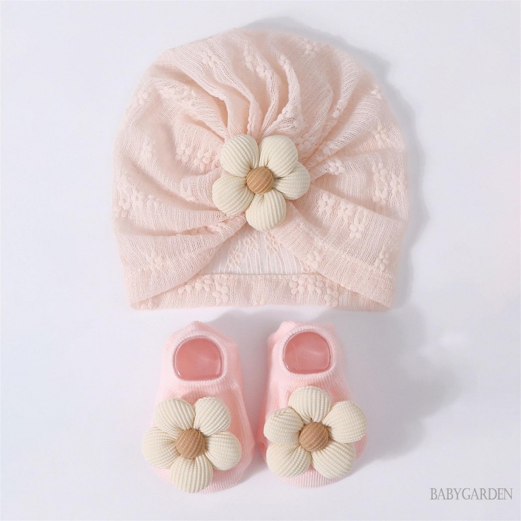 / / -Turban Mũ và tất cho bé gái sơ sinh Mũ beanie quấn đầu hoa thoáng khí cho đạo cụ chụp ảnh