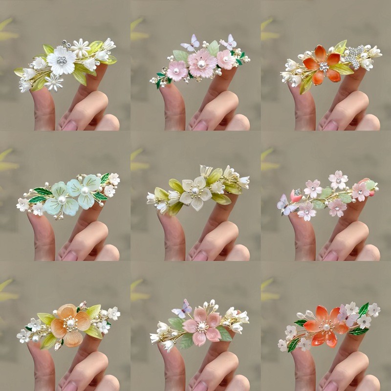 🔥Phong Cách Cổ Hoa Lily Của Thung Lũng Bướm Ngọc Trai Kẹp Tóc Mới Trung Quốc Retro Đầu Lưng Nửa Tie Kẹp Tóc Hanfu Mũ Đội Đầu DE31