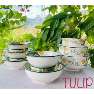 Tô Chén Đĩa Họa Tiết Hoa Tulip Cực Xinh - Decor, Dĩa Đựng Đồ Ăn, Tráng Men Cao Cấp, Dụng Cụ Bàn Ăn Cao Cấp - PT