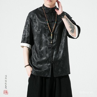 Tang phù hợp với nam mùa hè mỏng Trung Quốc phong cách nam năm Quý tay áo thường ngày lỏng cộng với kích thước phong cách cổ xưa Băng lụa ngắn tay áo thời trang