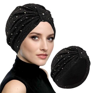 Mũ Turban Ấn Độ MERIGGIARE, Hijab Hồi giáo thắt nút sáng bóng, Bandanas Sequin nữ