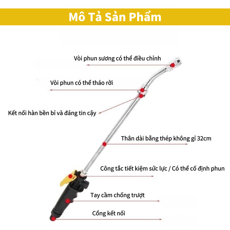 26/55/60/70CM Bình Xịt Rửa Xe Đầu Xịt Rửa Xe Có Thể Điều Chỉnh Phun Sương