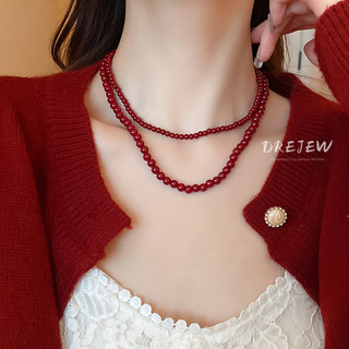 Drejew Ancora đỏ trung chuyển hạt mặt dây chuyền vòng cổ nữ thiết kế thích hợp dây chuyền áo len retro cảm giác cao cấp phụ kiện mùa thu đông