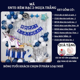 Set Bóng Trang Trí Sinh Nhật Tuổi Meo,tuổi Mão, thôi nôi, 12 con giáp cho bé gái - bé trai SNTE-RÈM BẠC 2-NGỰA TRẮNG