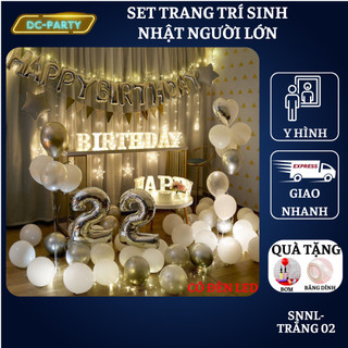 Set trang trí sinh nhật người lớn màu trắng đen kiểu hàng quốc SNNL-TRẮNG 02