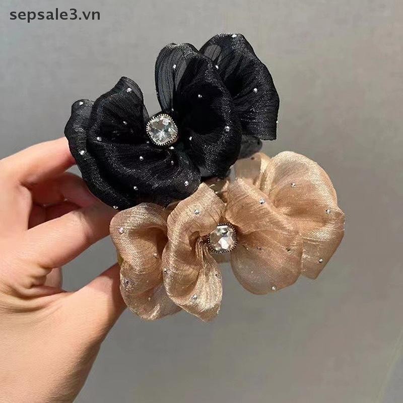 # VN # Lưới bong bóng kim cương giả thanh lịch Nơ hai mặt Móng vuốt tóc đuôi ngựa cho phụ kiện tóc nữ.