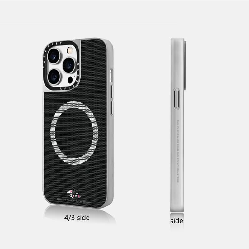 Casetify X Squid Gamem Vỏ công nhân có mặt nạ hút từ tính Vỏ IPhone Gương đen & bạc IPhone 16 15 14 13 12 Pro Max Plus Vỏ cứng có hộp logo khắc