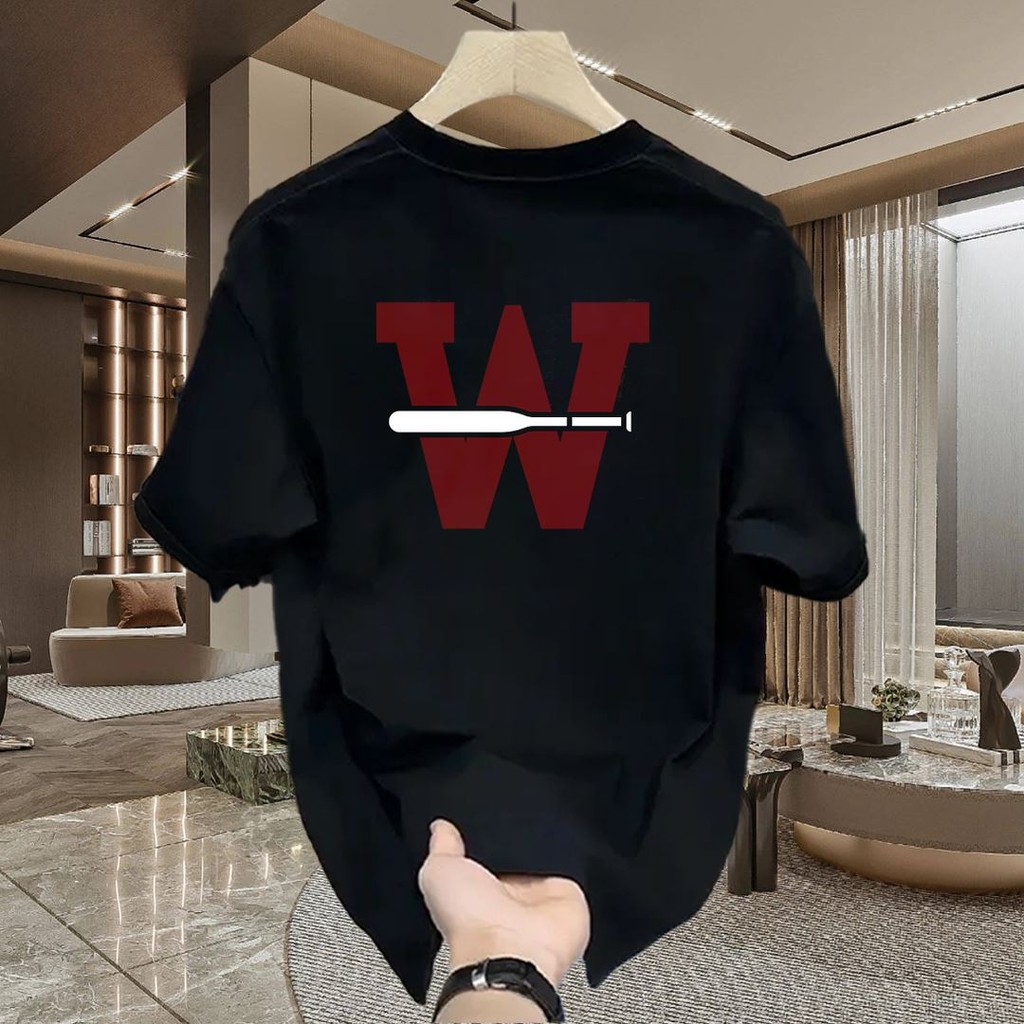 Hàng sẵn có Áo sơ mi thông thường 100% Cotton cao cấp Mặt sau mới với áo thun cổ tròn in chữ W lớn