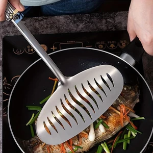 B & N Thìa chiên cá bằng thép không gỉ lớn Chảo trứng Muỗng chống dính Tay cầm dài Bít tết có rãnh Xẻng phẳng Dụng cụ nấu ăn nhà bếp.